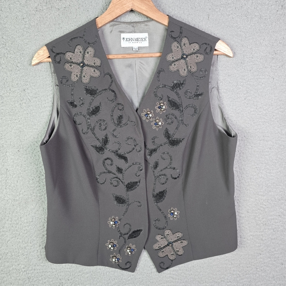John Meyer Vest Dark Green 14 Embroidered Beaded Lined Statement Piece
